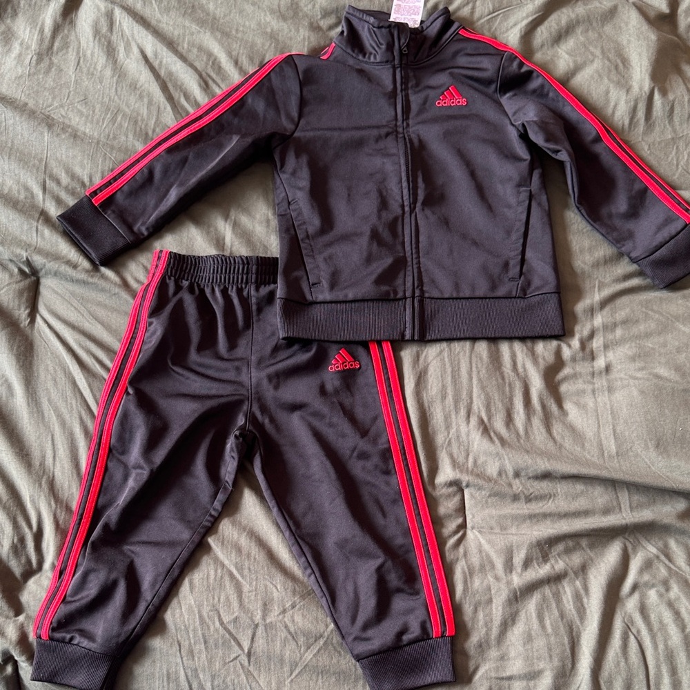 Adidas Black Tracksuit with Red Stripes